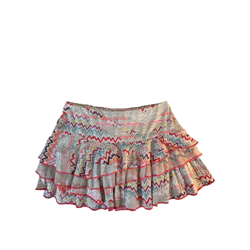 Lucky in Love Tennis Skort Skirt Size L 12 White Multicolor Chevron Tiered